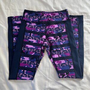 Nike Dri-Fit Running Purple Camo Pattern Drawstring Waist Leggings | Size s